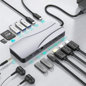14 in 1 USB C Hub Triple Display Type C Laptop Docking Station with 2 X 4K HDMI